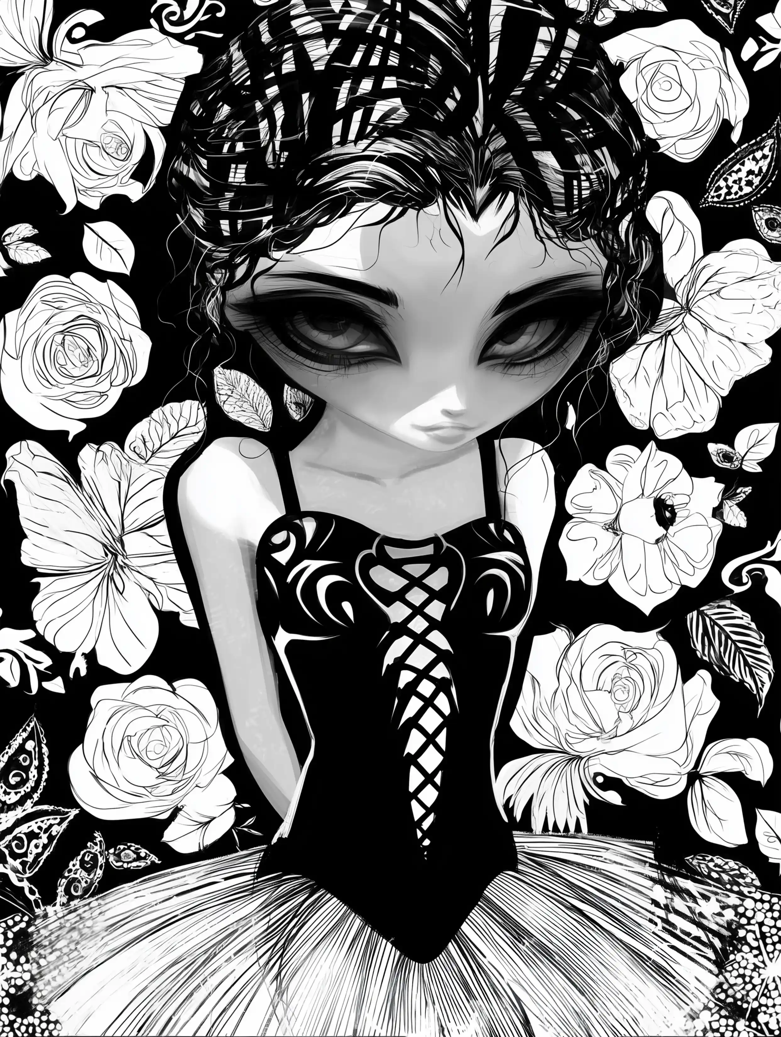 Free ballerina coloring page for adults featuring shy ballerina